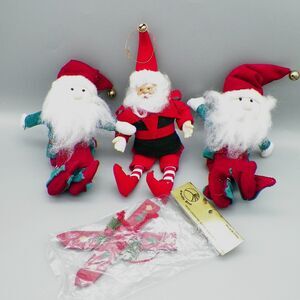 Vintage Pacific Rim Christmas Decor 10 in Santa, Pair of Elves & NOS Snow Skies